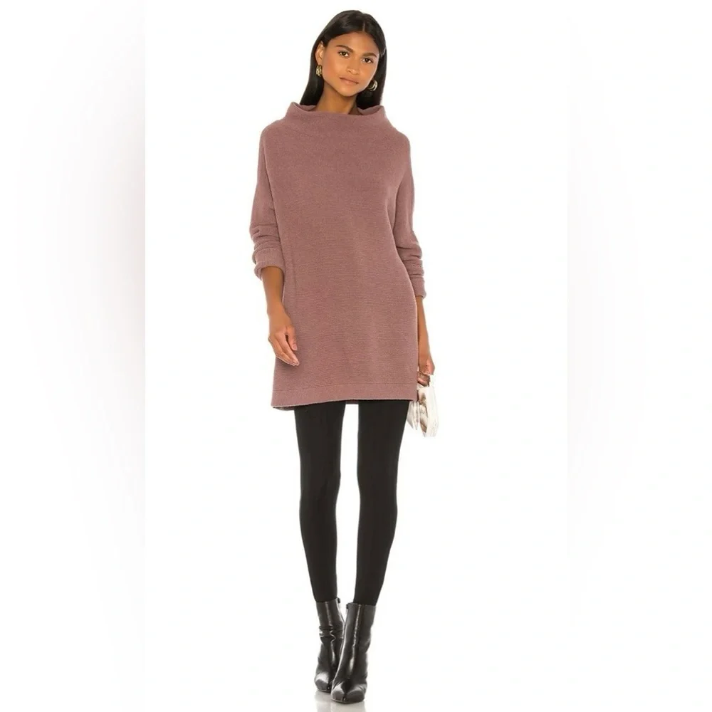 Free People Ottoman Slouchy Tunic sweater brown, nutmeg mock neck oversized XS